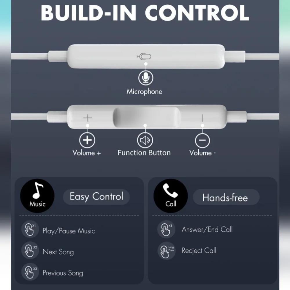 White Wired Earbuds with Microphone